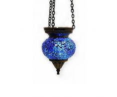 Gall&Zig Lampe en mosaïque Lampe à suspendre Photophore Lampe dextérieur Plafonnier en verre Photophore Oriental à la main Décoration – Gall&Zick Oriental Bleu S