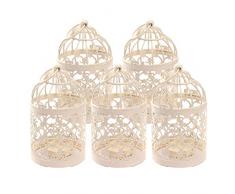 Kentop Lot de 5 Cage à Oiseaux en métal Photophore Lanterne Maison de Mariage Décoration de Table Blanc