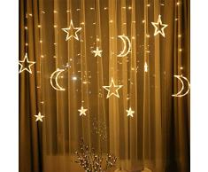 FBGood Lumière Guirlande de Noël LED Étoile Lune - Rideaux Lumineux Guirlandes Lumineuses pour Noël Fête Vacances Mariages Fenêtres Eclairage Décoration Atmosphère Chaleureuse et Romantique (Blanc)