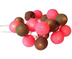 Atelier de Famille GUIR-13 Guirlande Lumineuse Intérieur Boule Coton Batch of 20 Rose/Kaki/Marron 34 x 13 x 13 cm