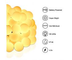 Nasharia 5m 50 Boule LED Guirlande lumineuse,Blanc Chaud Décoration Romantique pour Maison, Jardin, Festival,Mariage Anniversaire Soirée Party etc.(Alimenté par Batterie)