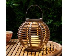 Lights4fun Grande Lanterne Solaire Taupe Effet Rotin avec Bougie LED pour Jardin