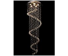 Dst Big Spiral Boule Transparent Droplet et perlage Cristal Ceiling Light Fixture, Crystal Pendant 6 Lumières Lustre pour Salon Chambre Salle à manger Salon Taille D50cm H156cm