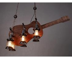Lying Retro en bois massif Lustre Restaurant Cafe Bar à thème Personnalité Créative Guitare en bois massif Lustre 6 Tête E27 trouver (Couleur : #1)