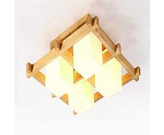 Nordique Led Plafonnier Carré Bois Lampe De Salon Japonais Gongge Abat-jour En Verre Moderne Minimaliste Chambre éclairage (54 * 54 * 20cm)