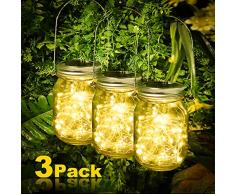 Mason Jar Lumière de Jardin Solaire, Lanterne Solaire Extérieur 30 Led Pour Jardin, patio, garge et intérieur (3pcs)