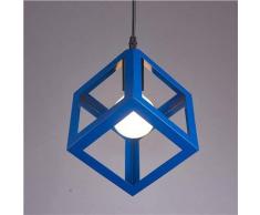 Vintage Suspensions Luminaire Industrielle Lustre Abat-Jour 22cm Métal Forme Carré Culot E27 Plafonnier Corde Ajustable pour Salon Salle à Manger Bar,Bleu
