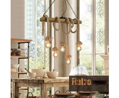 Maniny Designer Loft 8 Head Bois massif Chanvre Corde Lustre Restaurants Cafés Créatifs Magasins de vêtements Décorations Vintage Ropes Suspension , A
