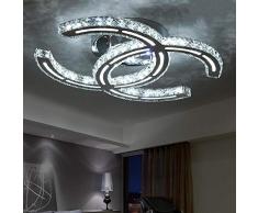 39W LED Plafonnier Moderne Simple Romantique À Manger Salon Chambre Plafond Éclairage K9 Cristal Clair Plafonnier Élégant En Acier Inoxydable Miroir Lampe L58cm × W41cm × H9cm Dimmable