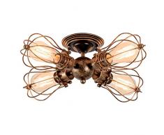Plafonnier Rétro Métal Luminaire Vintage Plafonnier Industrie Suspension Industrielle pour Salon Chambre Café Bar Restaurent Chambre Réfectoire (Ampoule non incluse) (Bronze 4 Lights)
