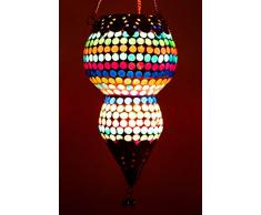 Photophore marocain en verre suspendu Ajmia 20cm coloré | Bougeoir Lanterne marocaine à suspendre pour l’extérieur au jardin l’intérieur | Bougeoirs marocains pour décoration maison orientale