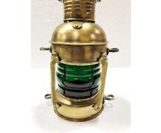 Antique 12 Pouces Hauteur Cargo Vert Huile Lanterne Lampe en Laiton Marine Marine Nautique Décoration