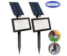 2 Pack LED Solaire Projecteur, T-SUN 2 en 1 Mur En terre De Plein Air Éclairage paysager, 960 Lumens Haute luminosité Lumière Dallée, Etanche Sécurité Lumières pour Paysage, Arbre, Voie, Jardin.