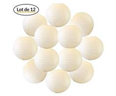 12x Lanterne Papier 30 cm Ivoire - Suspension Boule Papier 30 cm (12) type Lanterne Japonaise pour Decoration Mariage - 12 pièces - Le must de la Gamme de Lampions Papier - Notice en Français.