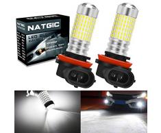 NATGIC H11 H9 H8 Ampoules dantibrouillard à LED blanc xénon 3000LM 3014 SMD 144-EX avec projecteur pour objectif pour antibrouillard dextérieur, antibrouillard, 12-24V (lot de 2)