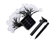 lederTEK Guirlande lumineuse solaire en forme de boule de cristal 6m de long 30 LEDs lampe solaire de 2 modes Lampe Noël décorative pour extérieure, jardin, maison, mariage, terrasse (Blanc)