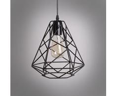NIUYAO Suspension Lustre Industrielle Chandelier Abat-jour en Métal Style Cage Rétro Pendant Ceiling Light Réglable-Noir