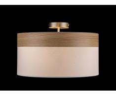 Plafonnier Nickel mat, abat-jour 1 3 Effet bois et 2 3 plastique crème, d : 400, H : 200, excl. 3 x E27 40 W 230 V