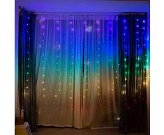 Rideau de lumière guirlande lumineuse exterieur interieur decorative led rideau lumineux bleu rose jaune couleur chambre mariage anniversaire décor Arc en ciel Licorne pour enfant telecommande