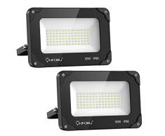 Onforu Lot de 2 Projecteur LED Éxterieur 50W, 5500LM Spot LED Puissant, IP66 Imperméable, 5000K Blanc Froid, Éclairage de Sécurité pour Stade Terrains Cour Parking Jardin Basket