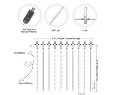 LEDGLE Rideau Lumineux Détachable Guirlandes Lumineuses LED avec Télécommande, 8 Modes, IP67 Etanche, Blanc Chaud