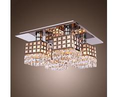 Glighone Plafonnier Cristal Led Moderne 4 E27 Design Carré Lustre Luminaire Eclairage Suspendu Lumière Pendatif Pour Cusine Salon Salle à Manger Chambre Bureau Resteaurant Bar(sans ampoule)