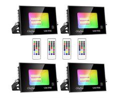 Olafus 4 x 12W Projecteur LED Multicolor, Spot LED RGB Dimmable IP66, Télécommande Minuterie 2/6H, Lampe Ambiance 2 Modes Multicouleur Atténués, Eclairages Intérieur Extérieur pour Bistro, Maison …