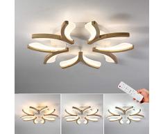 Salon Luminaire bois Plafonnier LED Dimmable avec Télécommande, Chambre Lampe Fleur Design Lustre pour Salle à Manger Salon Café Hôtel Bureau Luminaire,∅70cm