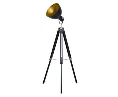 Homcom Lampadaire trépied Style Industriel Hauteur réglable Abat-Jour Ajustable E27 40W Max. 65 x 65 x 108-152 cm Bois métal Noir et doré