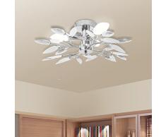 Plafonnier à quatre bras décorés feuilles acryliques Blanc et transparent 3 ampoules E14
