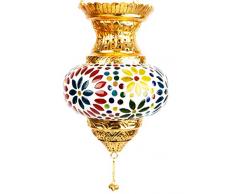 Photophore marocain en verre suspendu Alaa 21cm coloré | Bougeoir Lanterne marocaine à suspendre pour l’extérieur au jardin l’intérieur | Bougeoirs marocains pour décoration maison orientale