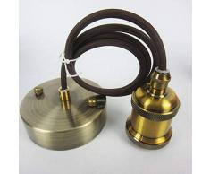 plafonnier bronzeantique douille E27 vintage et câble tissé Marron