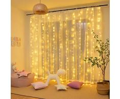 Rideau Lumineux, Guirlandes Lumineuses 300 LED 3m*3m,8 Modes dEclairage, Basse Tension 31V, Decoration de Fenêtre, Noël, Mariage, Anniversaire, Maison, Patio, Etanche IP44