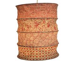 Guru-Shop Lampe à Suspendre en Papier Rond, Abat-jour en Papier Lokta Kailash, Papier Fait Main - Rouge/orange, DupapierLokta, 35x28x28 cm, Papier Abat-jour Cylindrique