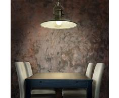 Relaxdays Luminaire suspension de plafond lampe style industriel avec hauteur réglable abat-jour en fer optique lation socle en bois cuisine salle à manger