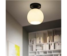 Plafonnier Industrielle Boule en Verre et Métal Noir Fer DIY Lustre pour Salon Chambre Café Bar Restaurent Salle à Manger ( Sans Ampoule ) - Diametre 18cm