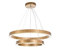 LED Suspension Lustre Moderne Élégant Circulaire doré Oxydation par tréfilage Aluminium Suspendu Réglable 2 Anneaux Acrylique Abat-jour Pendentif pour Salon Cuisine le studio Salon Chambre,GoldB