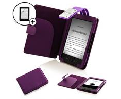 ForeFront Cases Étui en cuir portefeuille avec lampe de lecture LED et film protecteur d'écran pour Amazon Kindle 4 - Bleu _ P Kindle 4 violet