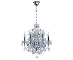 MW-Light 367013306 Lustre Suspension Baroque Vénitien à 6 Lampes Bougies en Métal couleur Argent Brillant décoré de Pampilles en Cristal et Verre Gravé pour Salon Hall dEntrée 6x60W E14