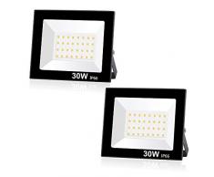 Aurorast Lot de 2 Projecteur LED Exterieur 30W 2400LM,Spot LED Extérieur 220V Puissant IP66 Etanche,Eclairage de Sécurité 3000K Blanc Chaud pour Terrasse, Jardin, Cour, Parc, Garage