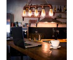 CCLIFE Lampe Retro - Lustre Industriel Lampe Vintage Bronze en métal - Lampe Suspension Industrielle - Abat-Jour Edison avec 5 ampoules - Plafonnier Vintage