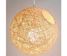 Suspension sisal Abat-jour Boule Ronde lustre rotin, Plafonnier LED en Sisal à la Main, Abat-jour Rotin Suspension Naturel Luminaire (30cm)