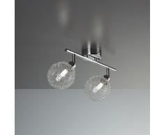 B.K. Licht plafonnier LED 2 spots boules de cristal, spots plafond orientables, luminaire intérieur moderne, éclairage chambre salon couloir, lumière blanche chaude, 230V, IP20, 2x3,5W