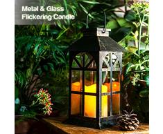 SteadyDoggie Lanterne LED à énergie solaire - Métal bronze foncé et verre trempé - Belle lanterne pour table ou à suspendre - Intérieur ou extérieur - Matériaux résistant aux intempéries