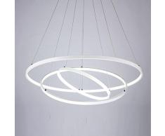 72W LED Salle à manger Lumière suspendue Moderne Élégant 3 Anneaux Circulaire Conception Éclairage suspendu Noir Acrylique Abat-jour Métal Suspension Light Chambre Salon Bureau Cuisine Lamp , Blanc