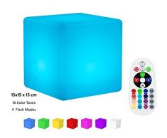 LED Cube Boules Lumineuse, DINOWIN étanche Éclairage dAmbiance Lampe,Rechargeable 16RGB Couleurs Changeantes pour Décoration Cadeau Avec télécommande (15x15x15cm)