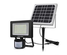 Projecteur solaire exterieur avec détecteur mouvement LED MEIKEE, lampe led sécurité solaire IP66, 400LM 60LEDs lumière Blanc du jour 6000K lumineux, éclairage solaire pour Jardin, Terrasse, Pergola
