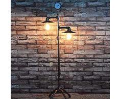 Lampadaire Industriel Rétro E27 Double Tête Faire Le Vieux Antique Cuivre Fer Forgé Pipe À Eau Lampe sur pied 1.53M Avec Interrupteur De Gradation Pour Bar Café Restaurant Salon Chambre Bureau