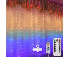 Weesey Rideau Lumineux à LED, Guirlande Lumineuse en étoile de 1.5x2m, Rideau en étoile à 210 diodes électroluminescentes à LED pour Noël, décoration de fêtes, éclairage intérieur, 8 Modes