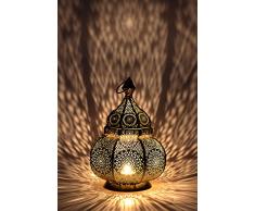Petite Lanterne marocaine en métal or Ziva 30cm doré | Photophore marocain pour l’extérieur au jardin ou l’intérieur sur la table | Lanternes pour bougie | décoration de maison orientale